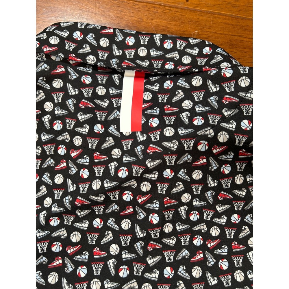 Rhoback Polo Shirt Mens Medium Black Basketball Print Performance Short Sleeve - Picture 8 of 9